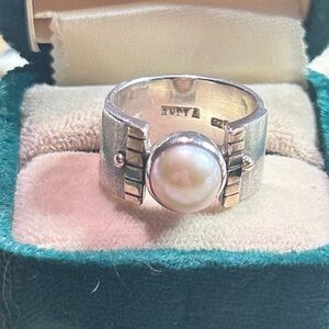 Silpada sterling silver & 14k gold pearl ring sz 6